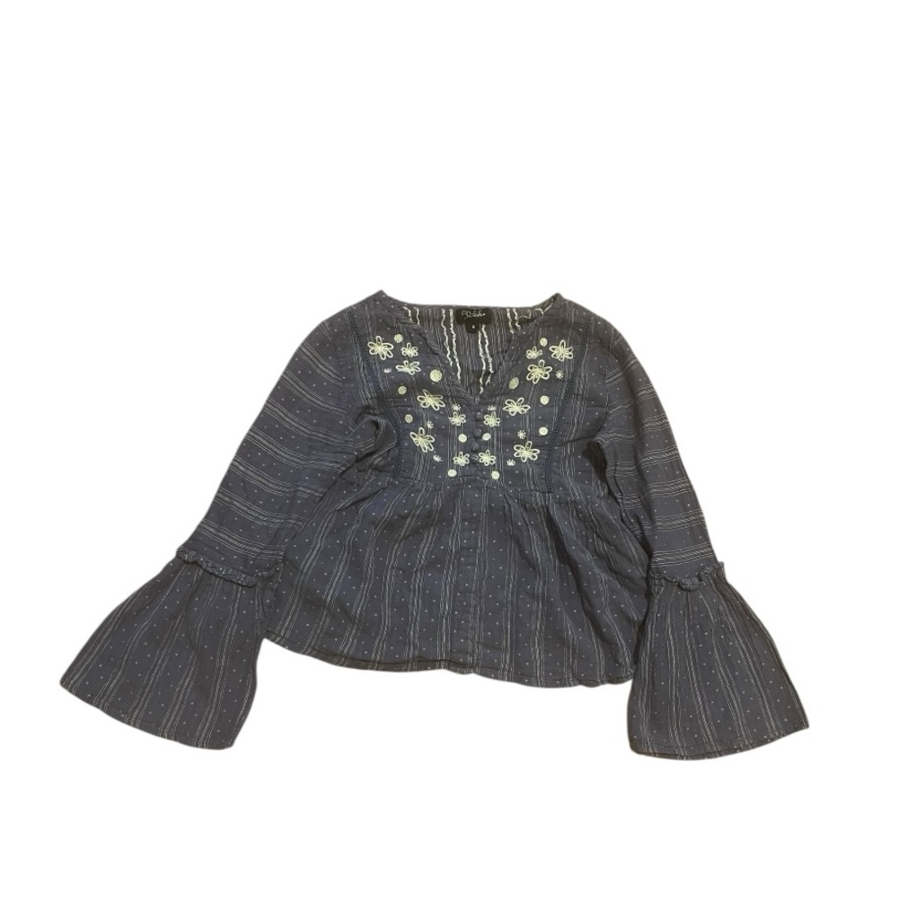 RD + KoKo Y2K Navy Floral Lace Women Flared Blouse Sz S